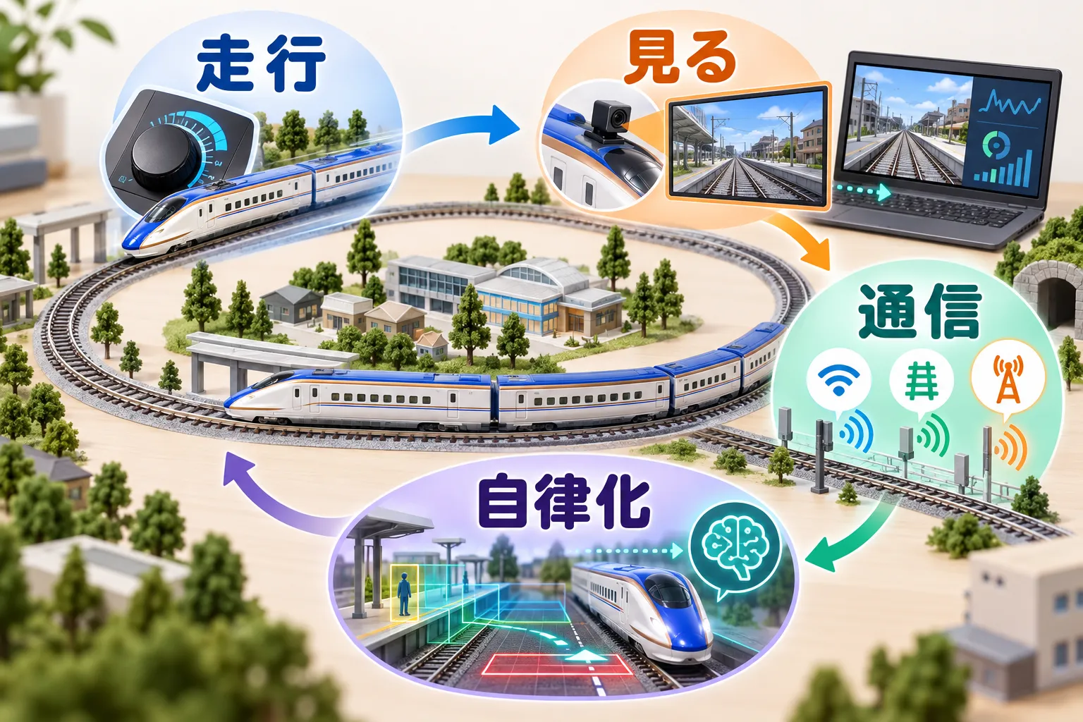 Nゲージ実験で走行、可視化、通信、自律化へ進む全体像